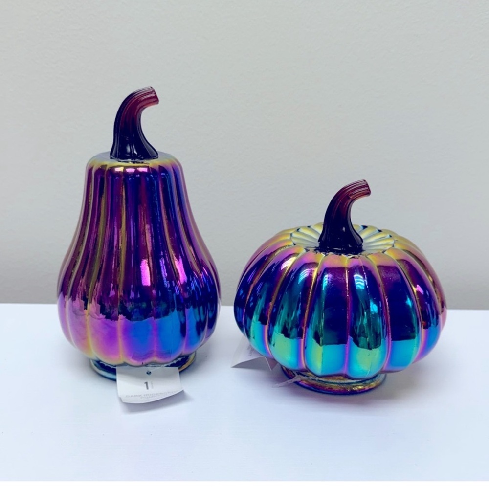 New! Target Bullseye Playground Fall Set of 2 Glass Iridescent Pumpkins